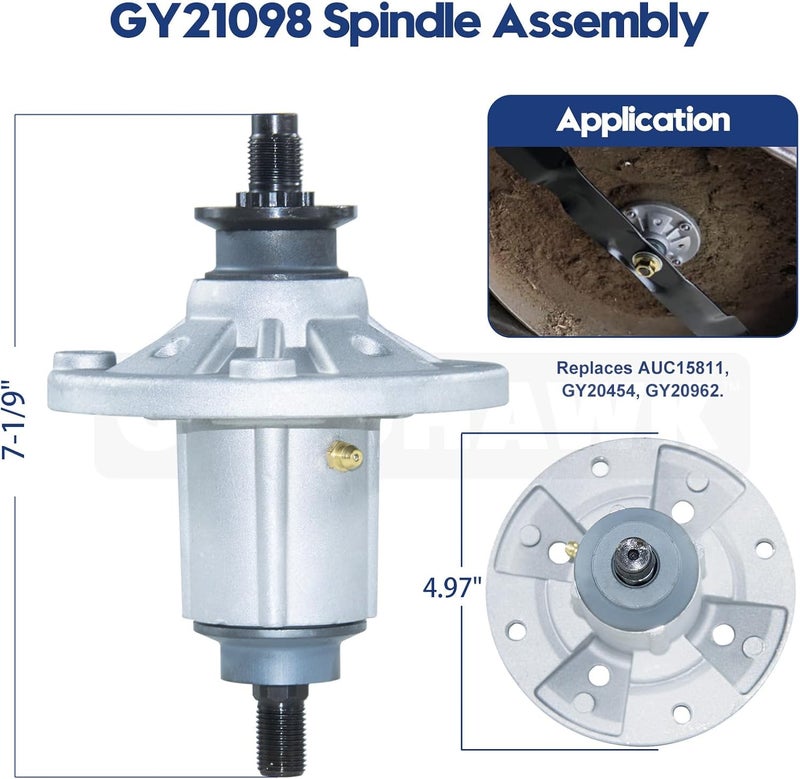 GUSUHAWK 2 Pack Pre-Greased GY21098 Spindle Assembly with GX20367 Pulley Replace John Deere AUC15811, GY21098, GY20454 for John Deere D100 D105 D110 D125 D130 E100 E110 E130 LA105 LA110 LA115 Tractors - Image 3